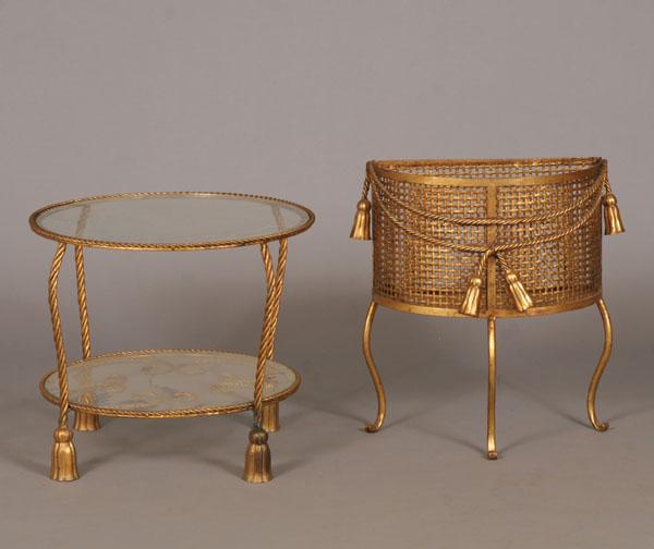 Gilt metal accent furniture pieces;