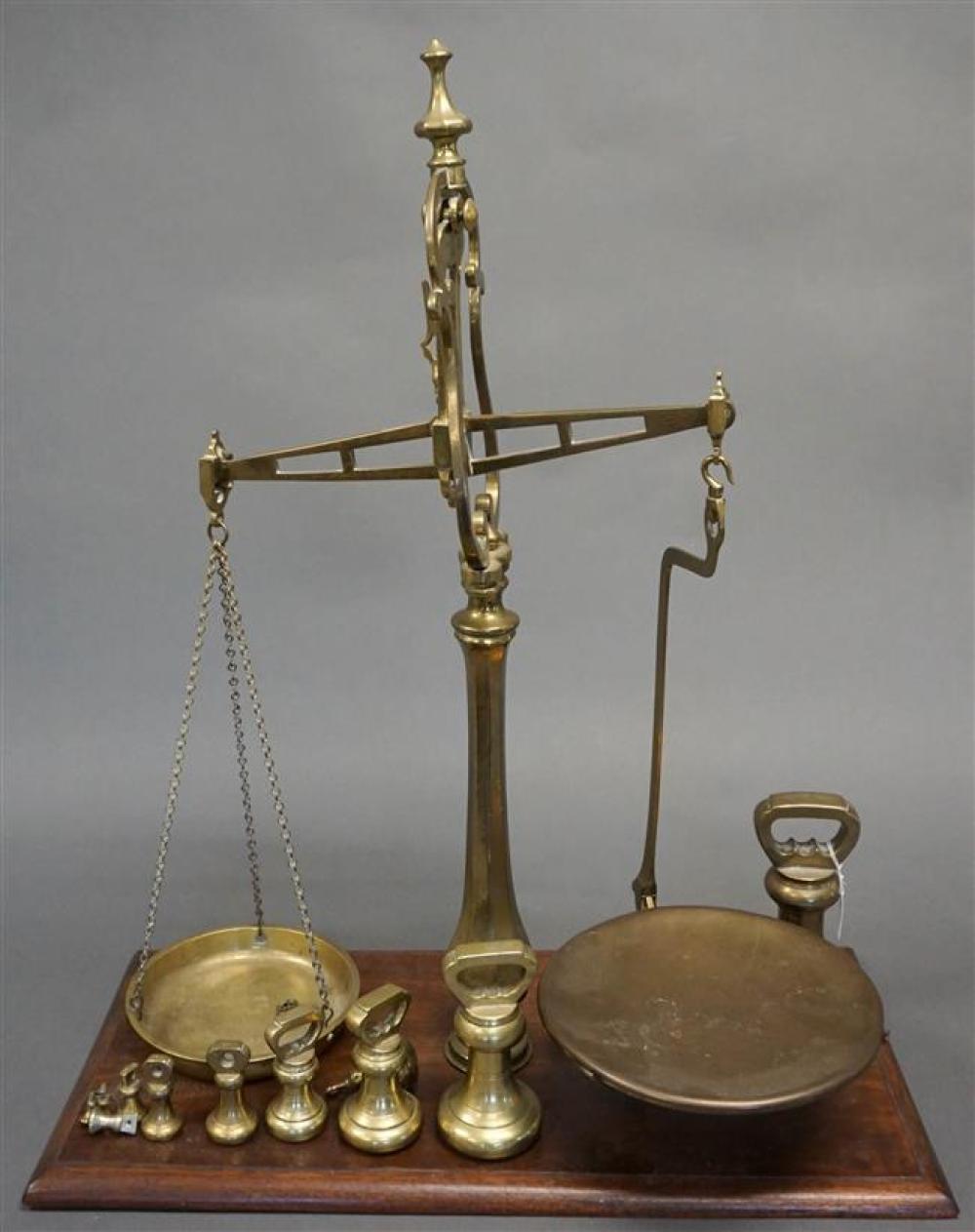 BRASS BALANCE SCALE WITH WEIGHTS,