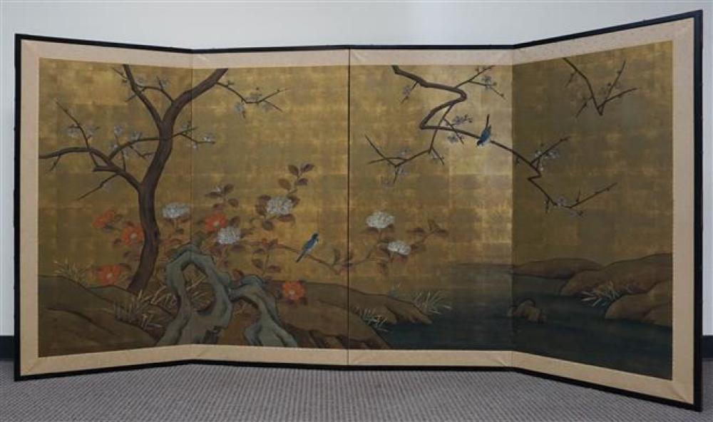 CHINESE FOUR-FOLD SCREEN, WATERCOLOR