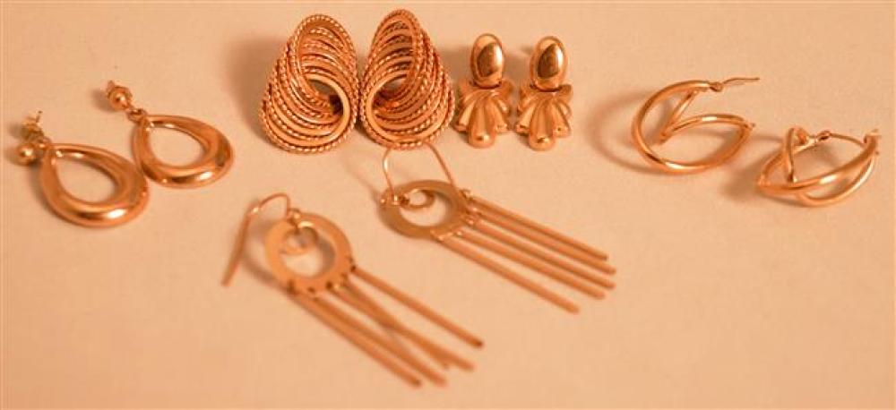 FIVE PAIRS 14 KARAT YELLOW GOLD 3226b3