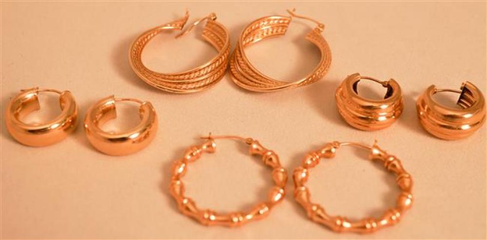 FOUR PAIRS 14 KARAT YELLOW GOLD