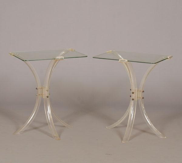 Art Deco lucite and glass end tables.