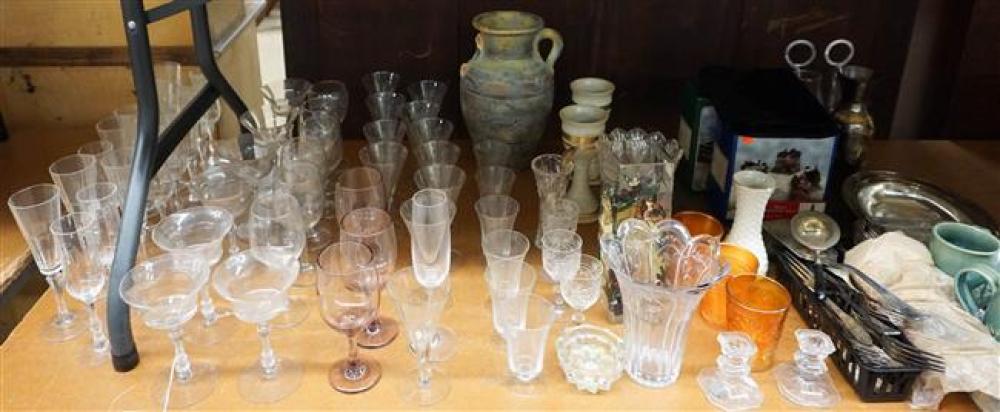 GROUP WITH GLASS STEMWARE, POTTERY,