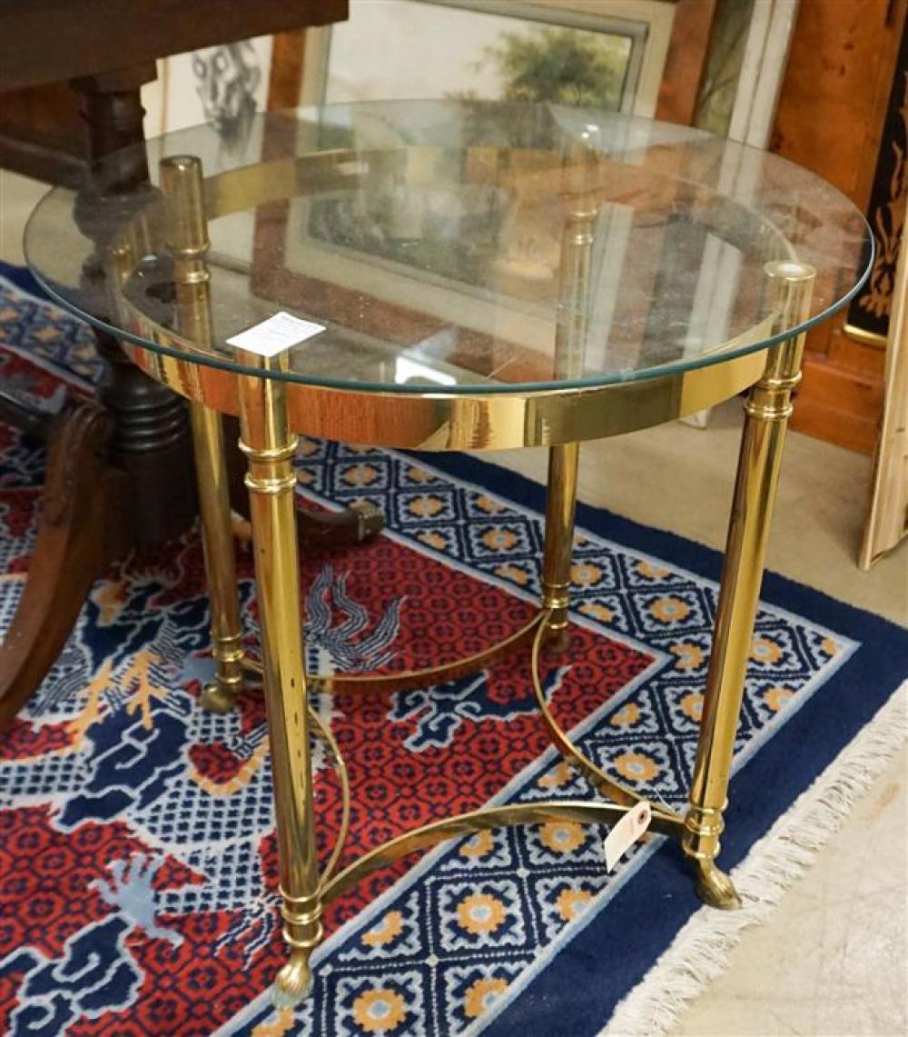 BRASS TONE AND GLASS TOP ROUND