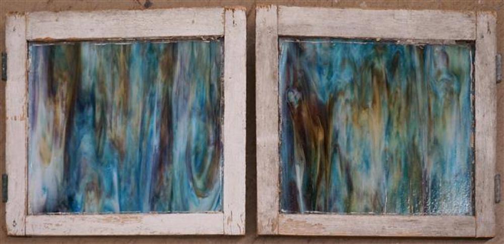 TWO SLAG GLASS WINDOWS, 20-3/4