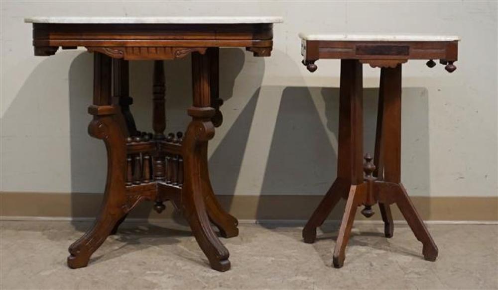 TWO VICTORIAN WALNUT MARBLE TOP