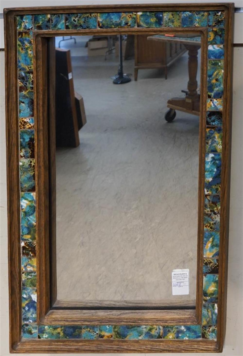 OAK AND TILE FRAME MIRROR, 28 X 17-1/4