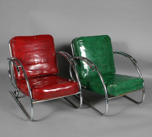 Pair machine age chrome chairs;