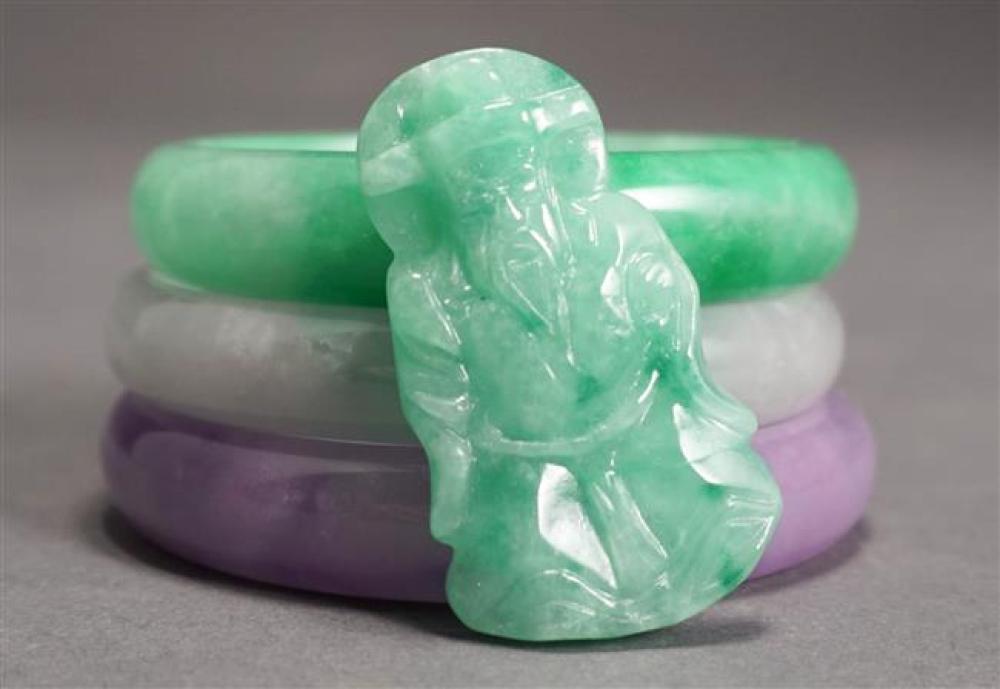 THREE CHINESE JADEITE BANGLE BRACELETS 3228cb