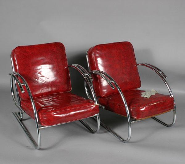 Pair modern design chrome chairs;