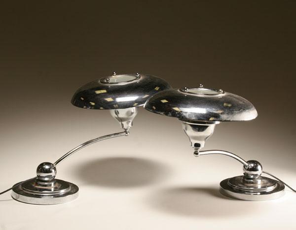 Pair Modernist chrome lamps with 50418