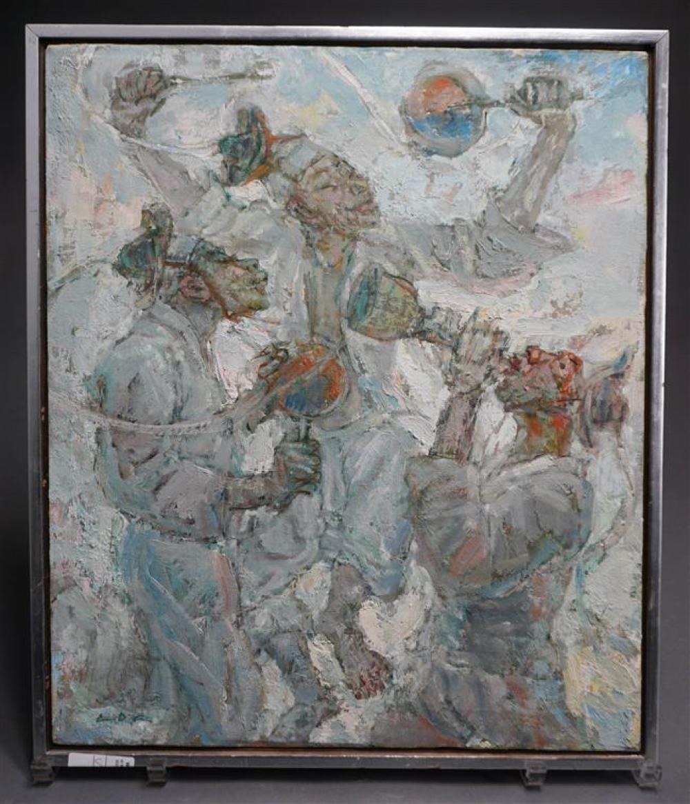 20TH CENTURY, THREE REVELERS, OIL