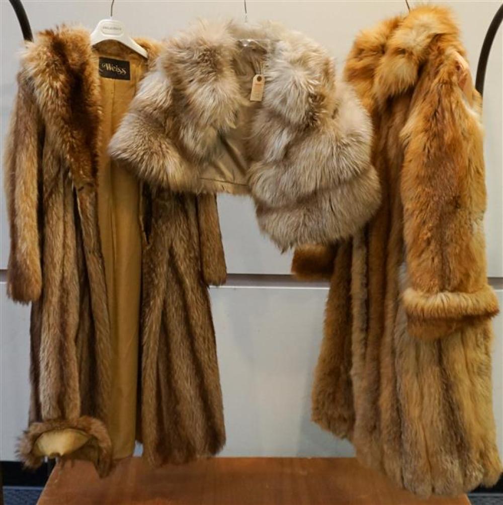 TWO FOX FULL LENGTH COATS AND A STOLE,