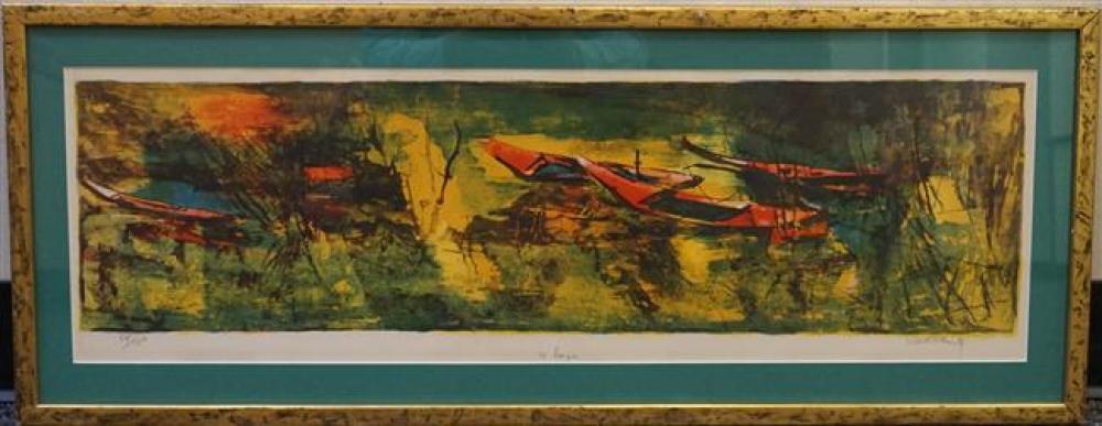 LEBADANG, DOCKED BOATS, COLOR LITHOGRAPH,