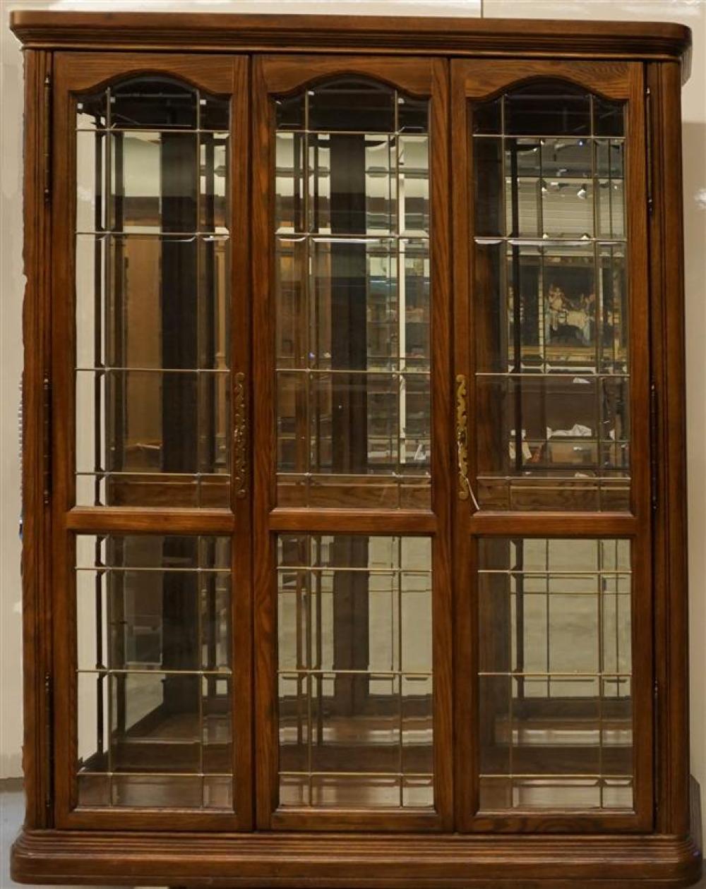 MODERN OAK ILLUMINATED CHINA CABINET,