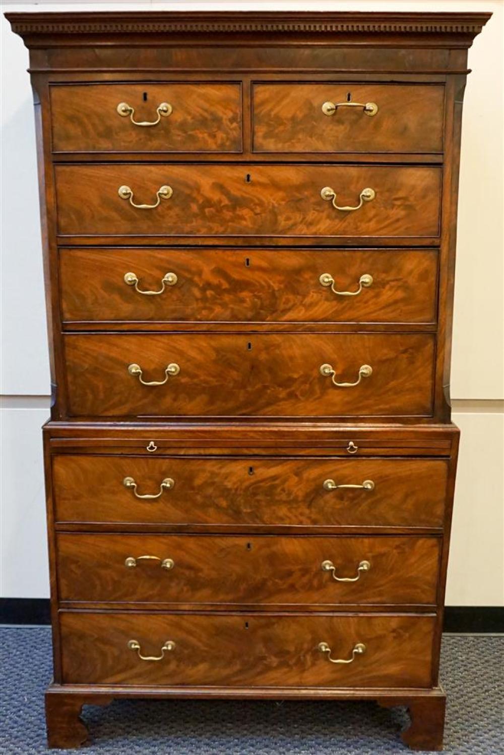 GEORGE III STYLE MAHOGANY CHEST ON CHEST  322a03