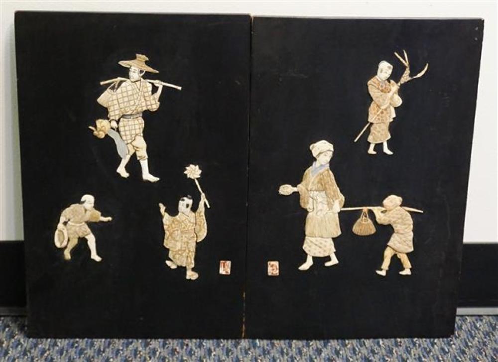 PAIR OF JAPANESE MOUNTED WOOD PANELS  322a08