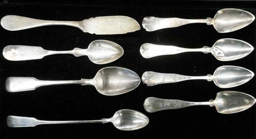 SEVEN ASSORTED SILVER SPOONS AND