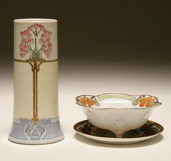 Three Arts & Crafts porcelain articles.