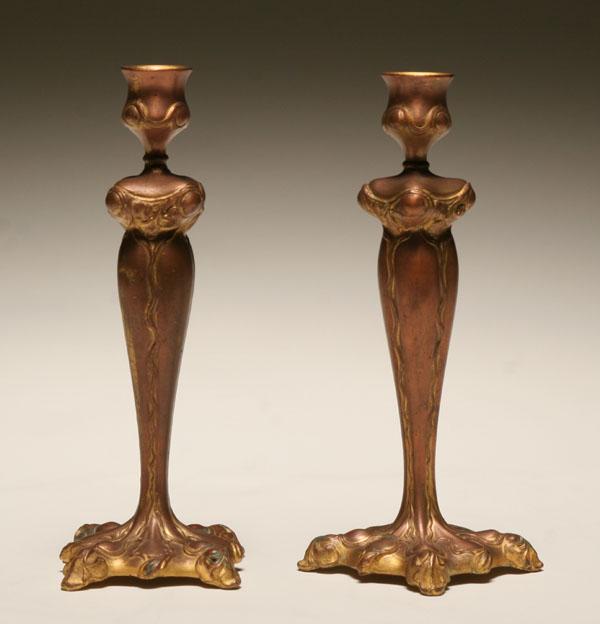 Pair Art Nouveau gilt bronze candlesticks 5044b