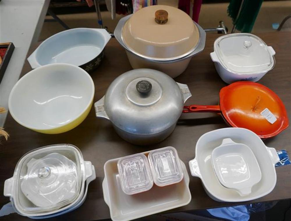 COLLECTION OF ENAMEL POTS AND PANS,