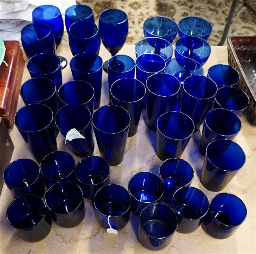 COLLECTION OF COBALT GLASSWARE,