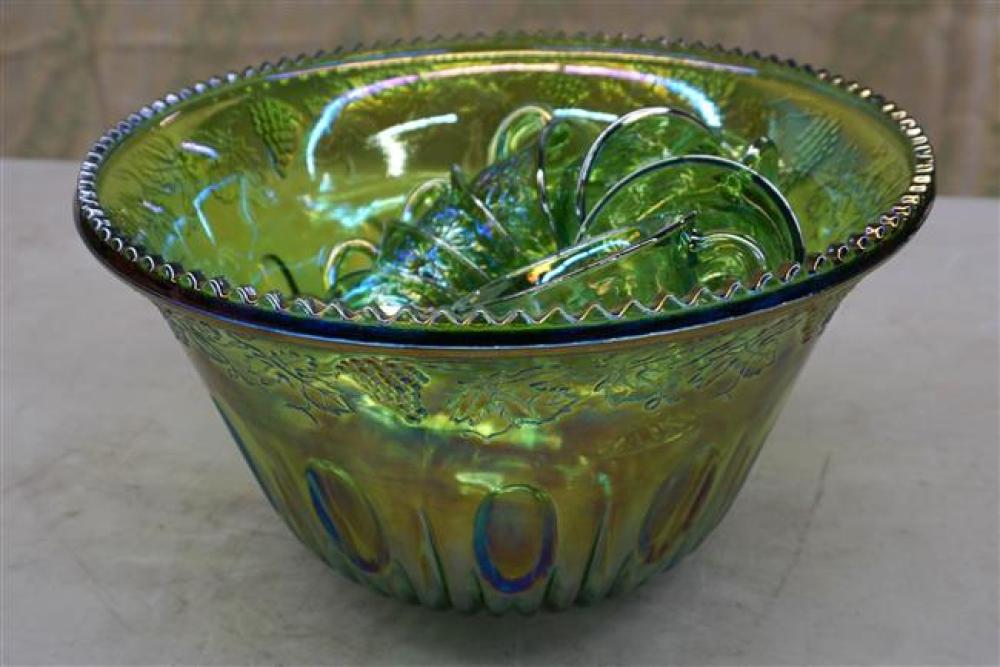 MOLDED GREEN GLASS GRAPEVINE PATTERN