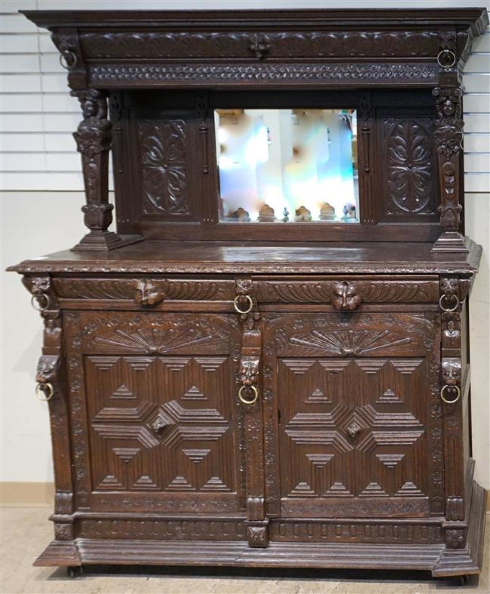 JACOBEAN STYLE CARVED OAK TWO-PART