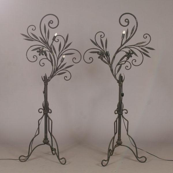 Pair Art Deco wrought iron scrolling