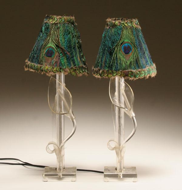 Pair vintage lamps; lucite stem