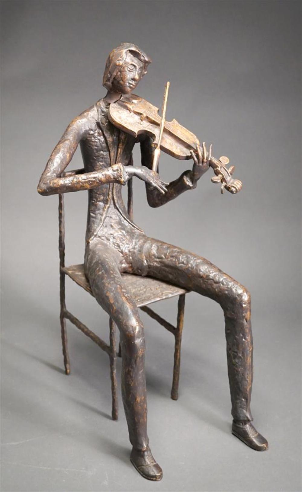 PATINATED METAL FIGURE OF A VIOLIN