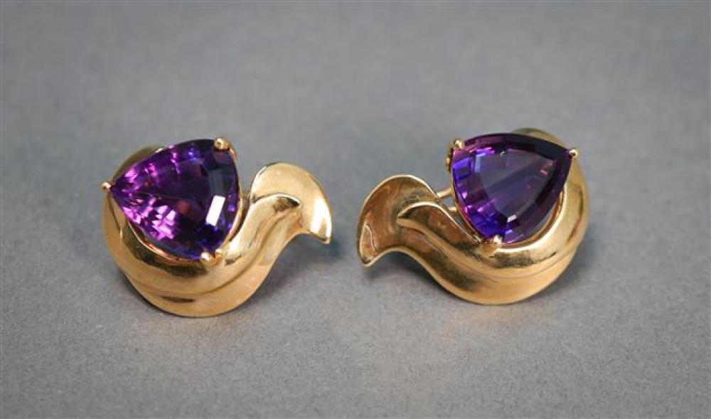 PAIR 14-KARAT YELLOW-GOLD AND AMETHYST