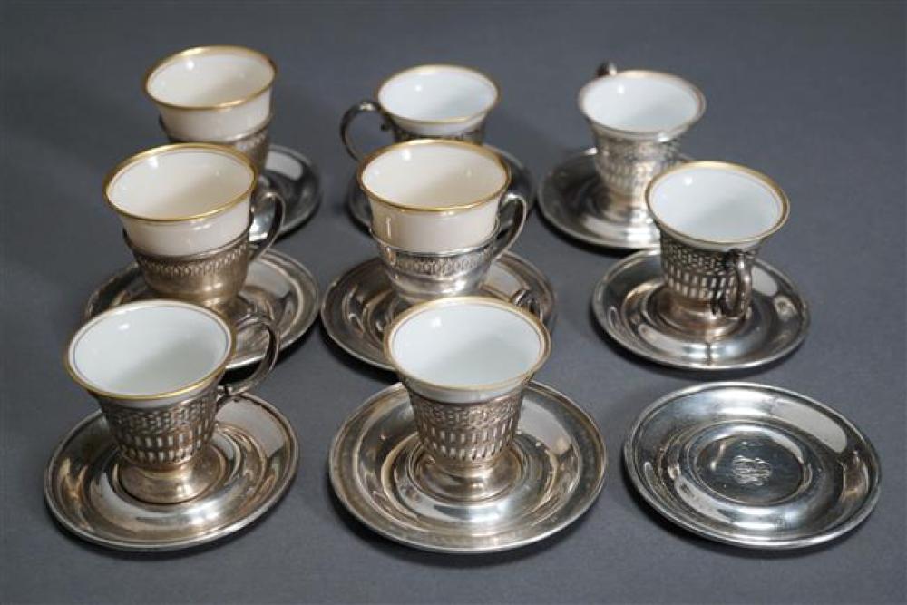 NINE STERLING DEMITASSE HOUSINGS, EIGHT