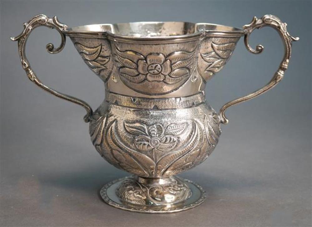 SOUTH AMERICAN REPOUSSE SILVER TWO-HANDLE