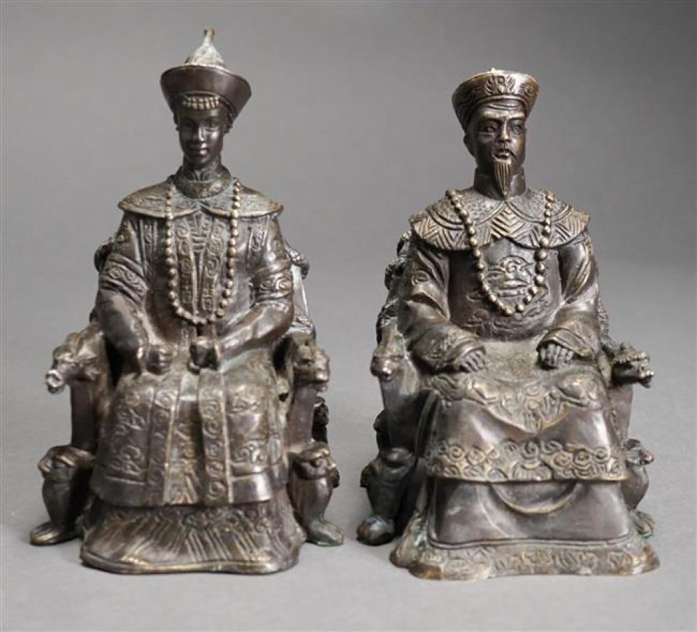 PAIR OF CHINESE PATINATED METAL FIGURES