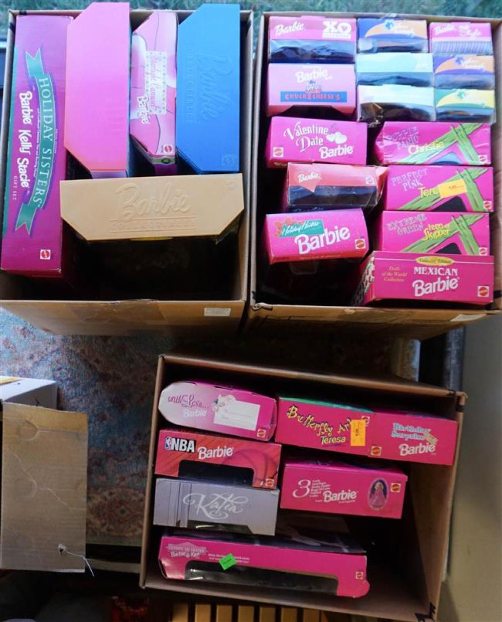 THREE BOXES WITH BARBIE DOLLS (IN