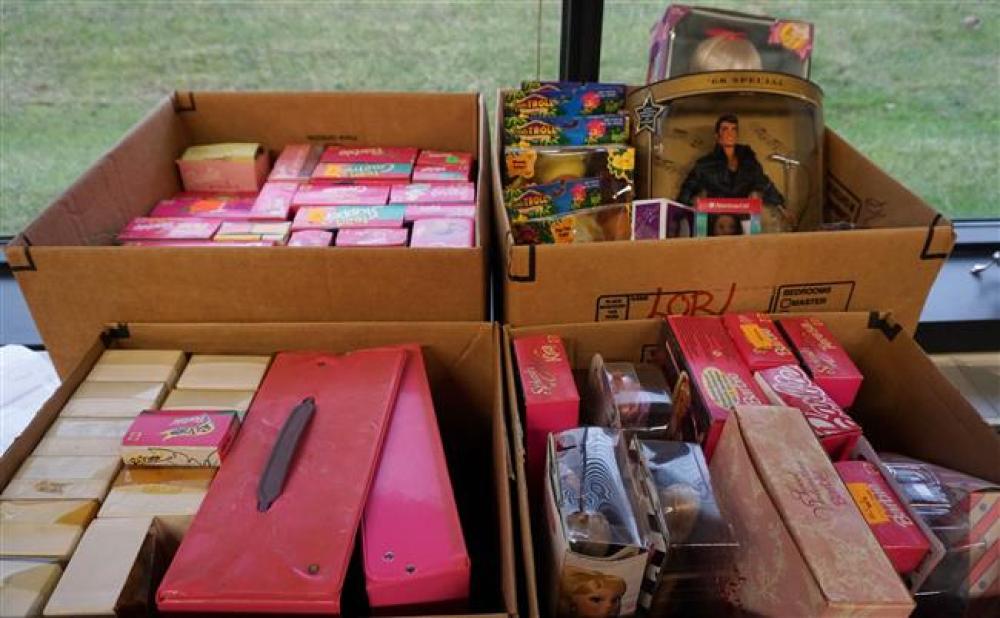 FOUR BOXES WITH MOSTLY BARBIE DOLLS