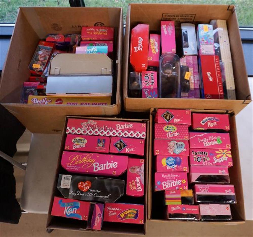 FOUR BOXES OF MOSTLY BARBIE DOLLS