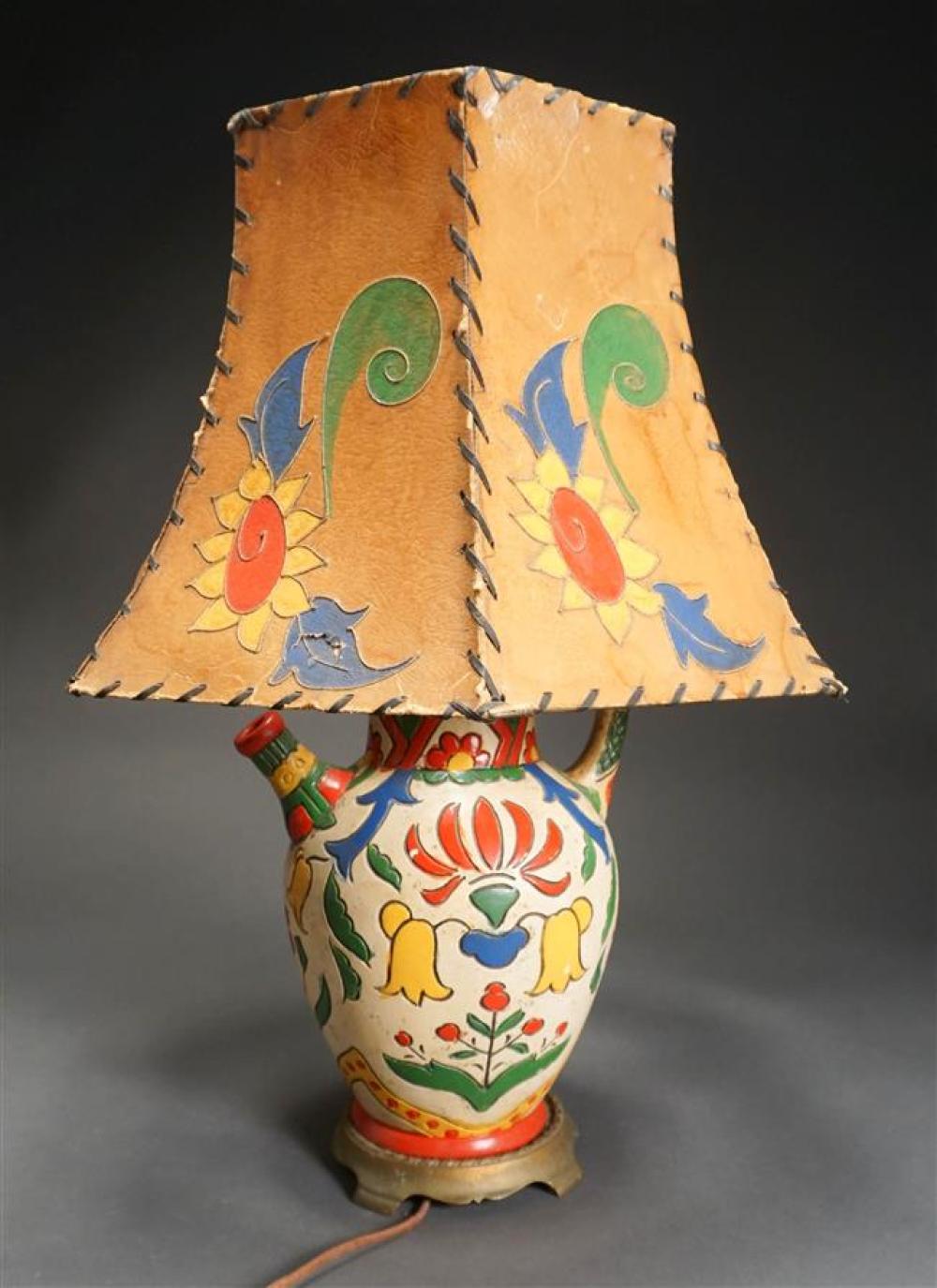 MEXICAN POLYCHROME CERAMIC JUG MOUNTED