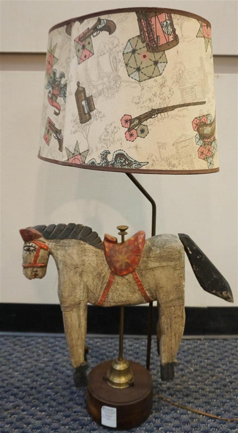 CARVED DECORATED WOOD HORSE MOUNTED