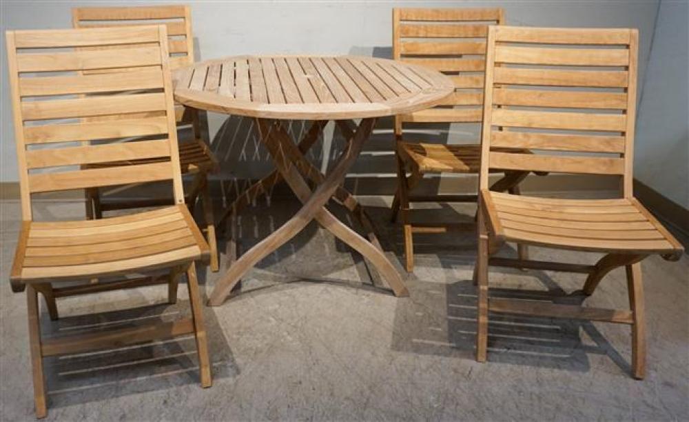 TEAK PATIO TABLE AND FOUR FOLDING