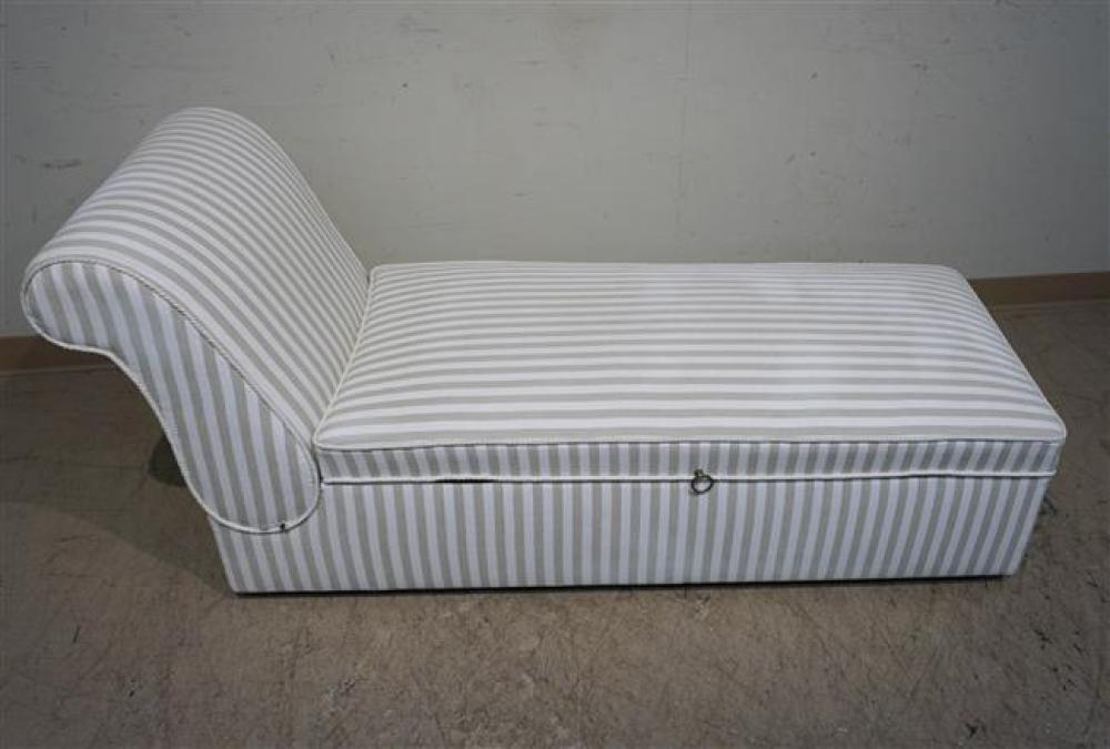 UPHOLSTERED STORAGE CHAISE LOUNGE.