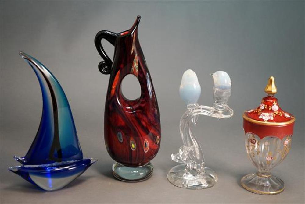 MURANO TYPE VASE AND A THREE GLASS 322eb2