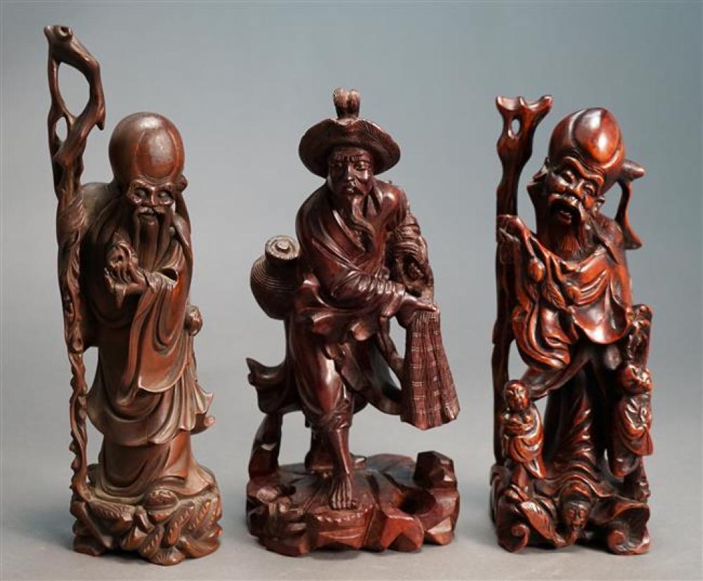 THREE CHINESE CARVED HARDWOOD FIGURES  322eae