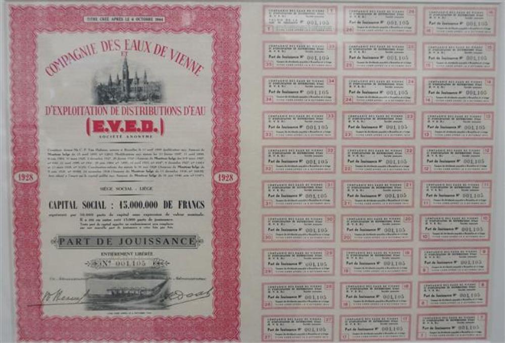 FRAMED STOCK CERTIFICATE, 17 X