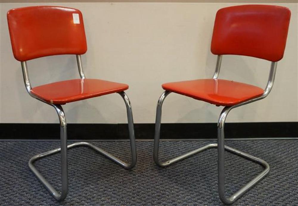 PAIR MID-CENTURY CHROME RED VINYL