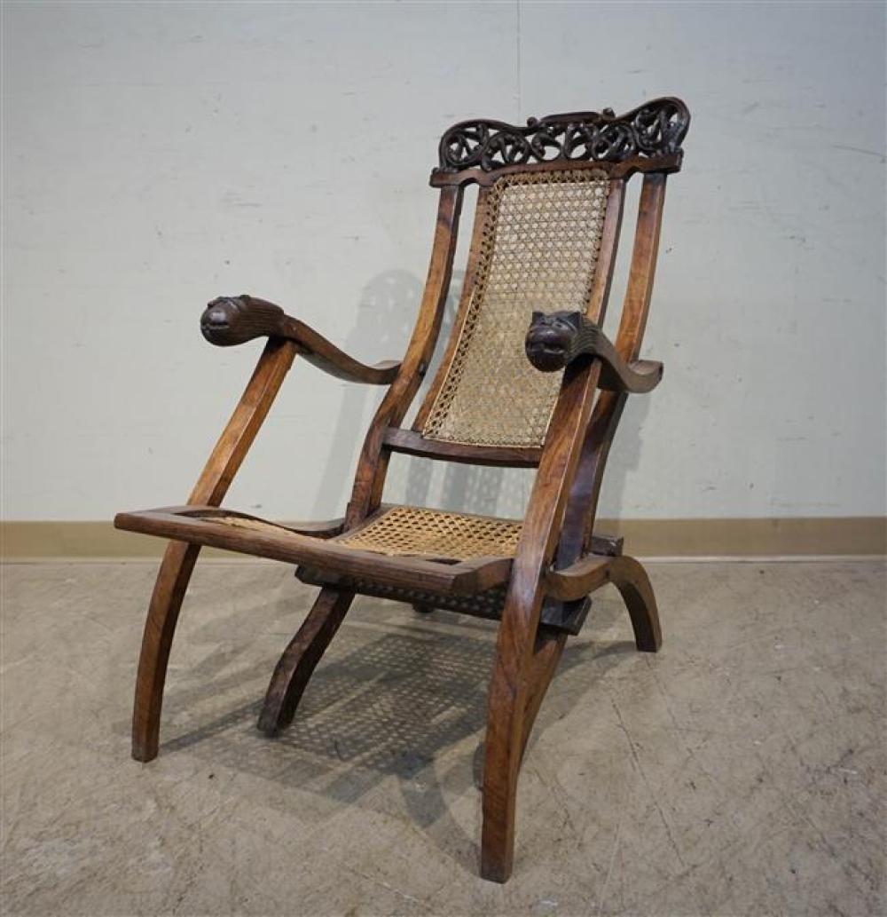 CARVED FRUITWOOD CANED ARMCHAIRCarved