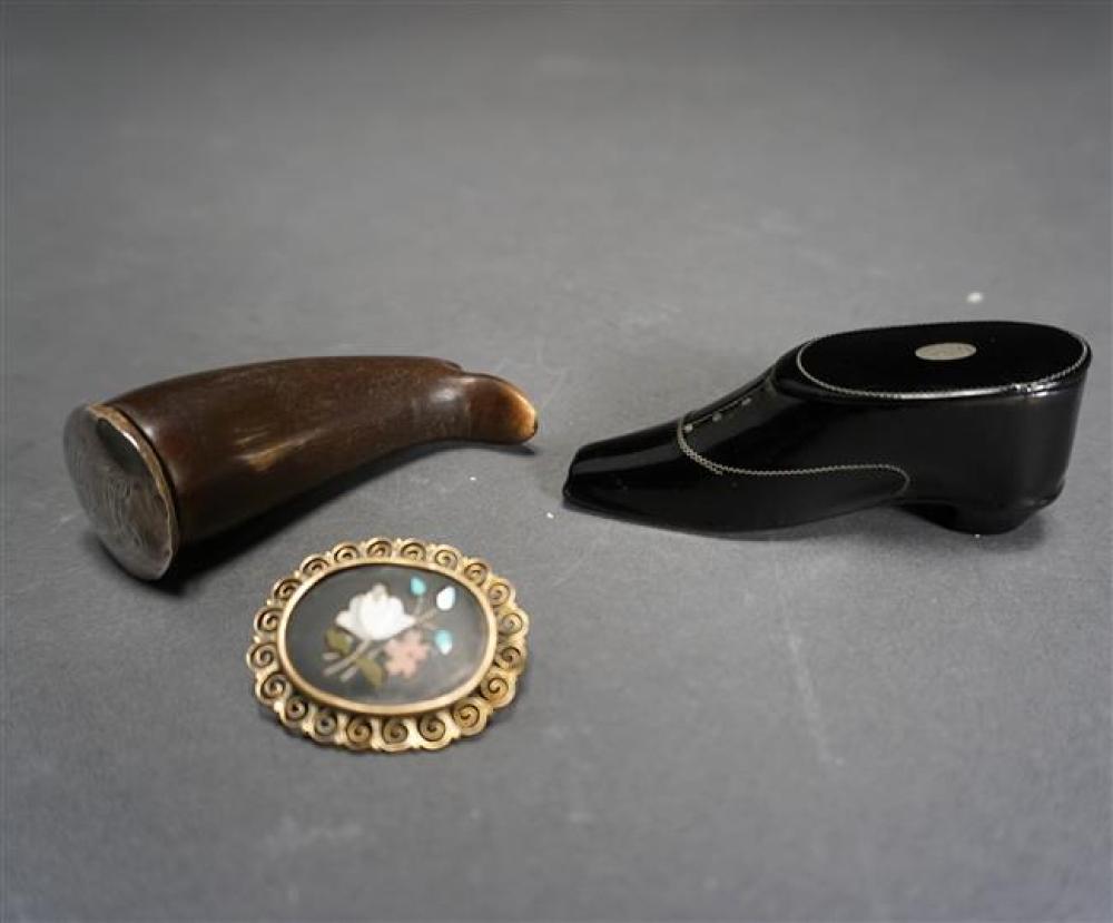 TWO ENGLISH LACQUER AND HORN SHOE-FORM