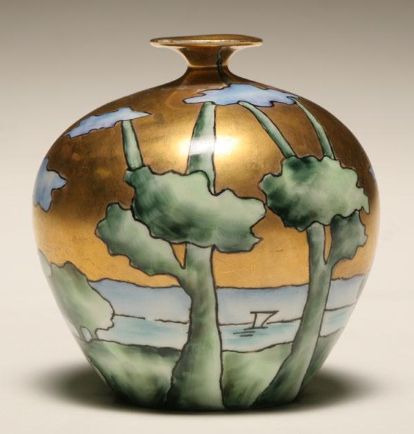 Austrian vase; bulbous hand painted