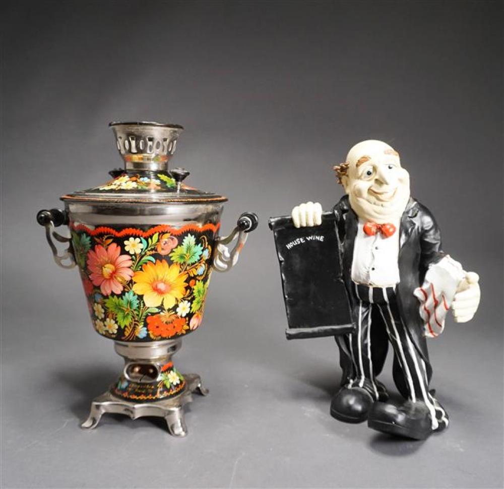 DECORATED METAL SAMOVAR AND A PAINTED